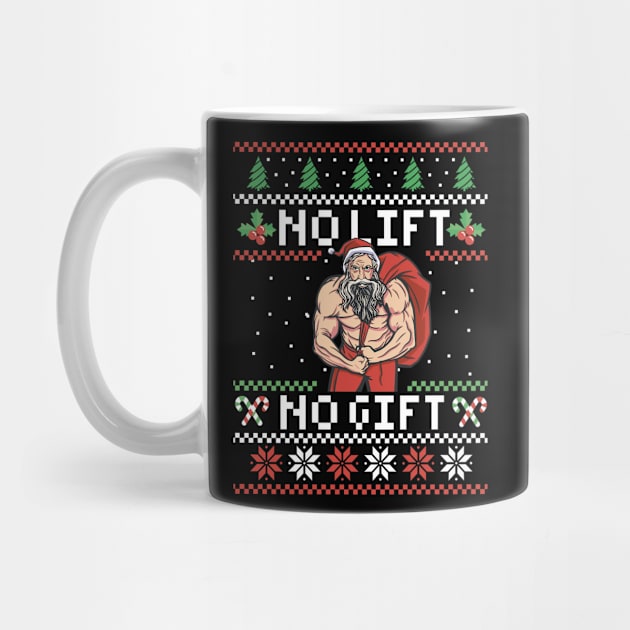 No Lift No Gift Ugly Christmas Sweater Gym Muscle Santa by cranko